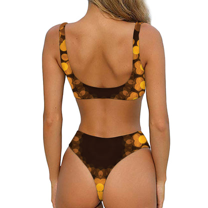 Yellow Spot Kaleidoscope Print Front Bow Tie Bikini