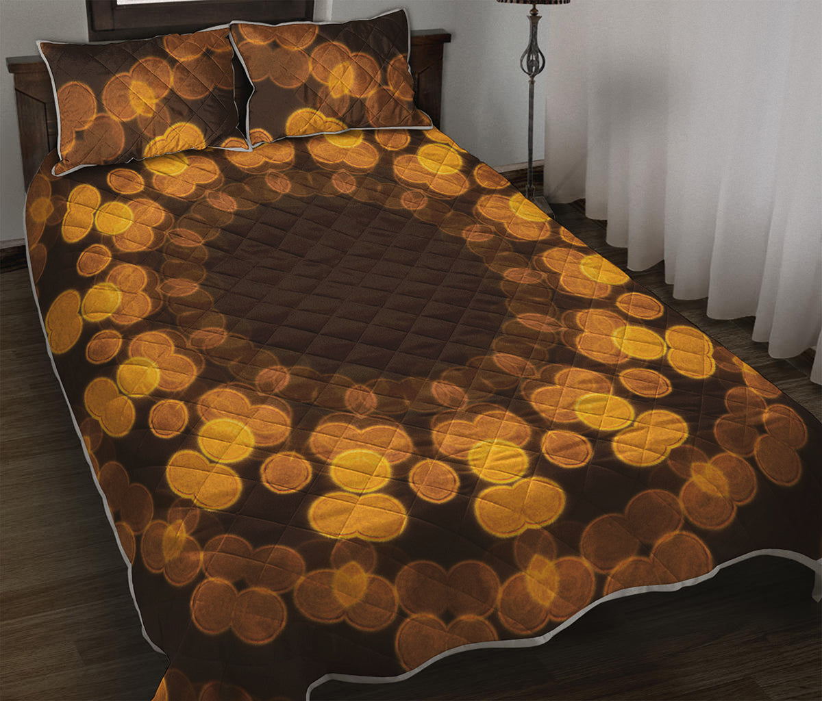 Yellow Spot Kaleidoscope Print Quilt Bed Set
