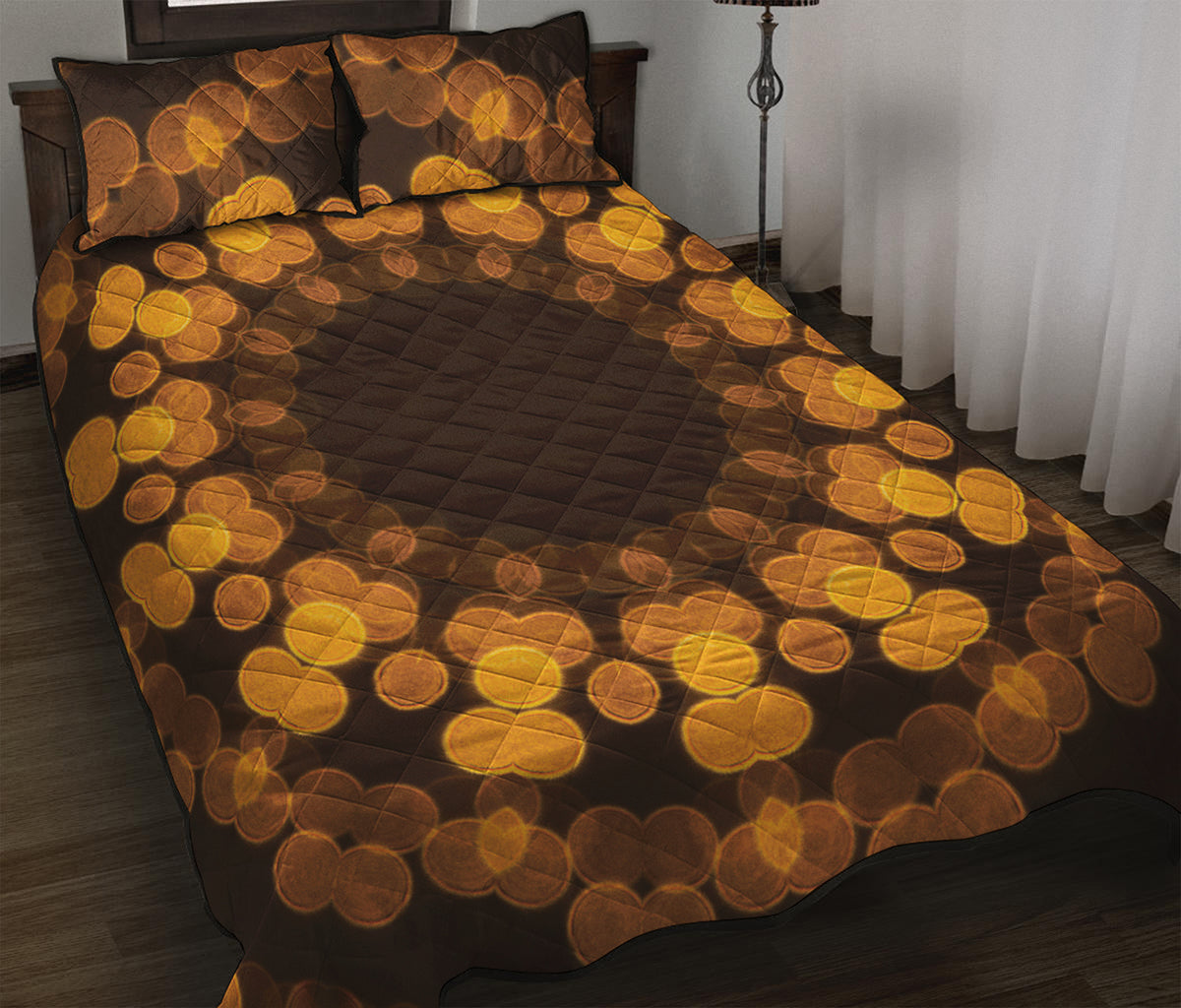 Yellow Spot Kaleidoscope Print Quilt Bed Set