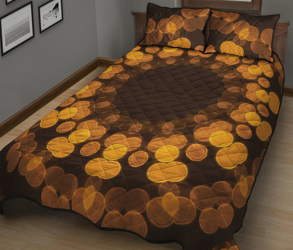 Yellow Spot Kaleidoscope Print Quilt Bed Set