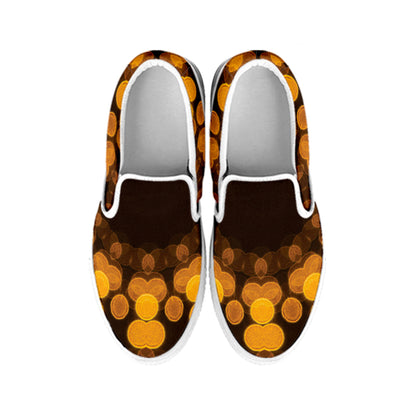 Yellow Spot Kaleidoscope Print White Slip On Shoes