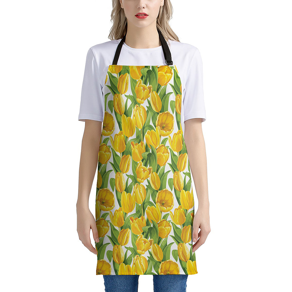 Yellow Spring Tulip Pattern Print Apron