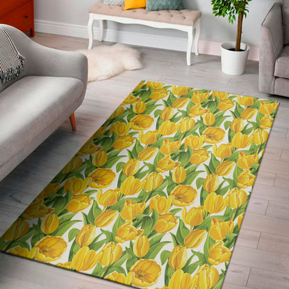 Yellow Spring Tulip Pattern Print Area Rug