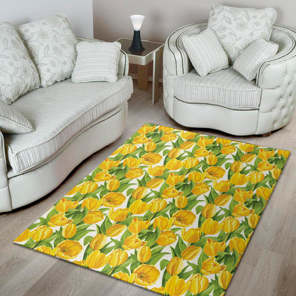 Yellow Spring Tulip Pattern Print Area Rug