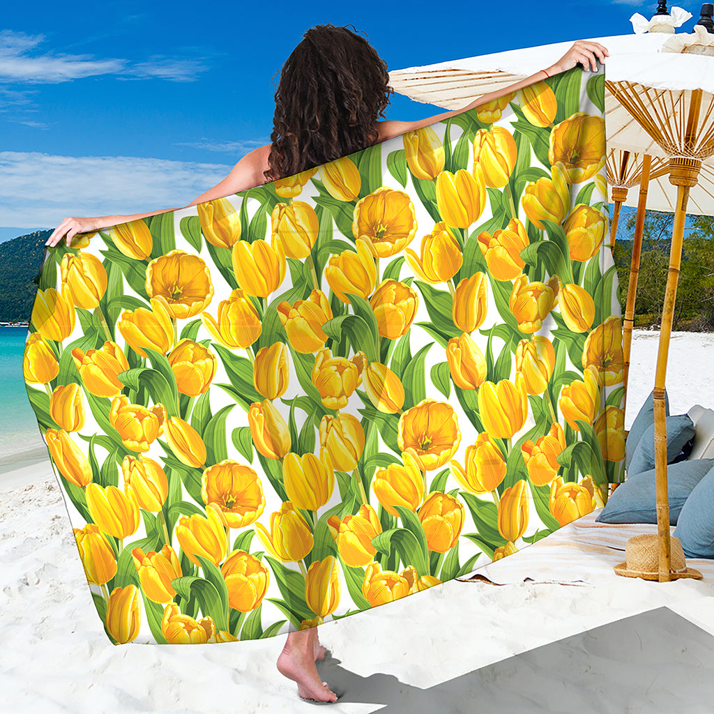 Yellow Spring Tulip Pattern Print Beach Sarong Wrap