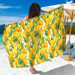 Yellow Spring Tulip Pattern Print Beach Sarong Wrap