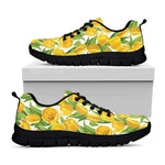 Yellow Spring Tulip Pattern Print Black Sneakers