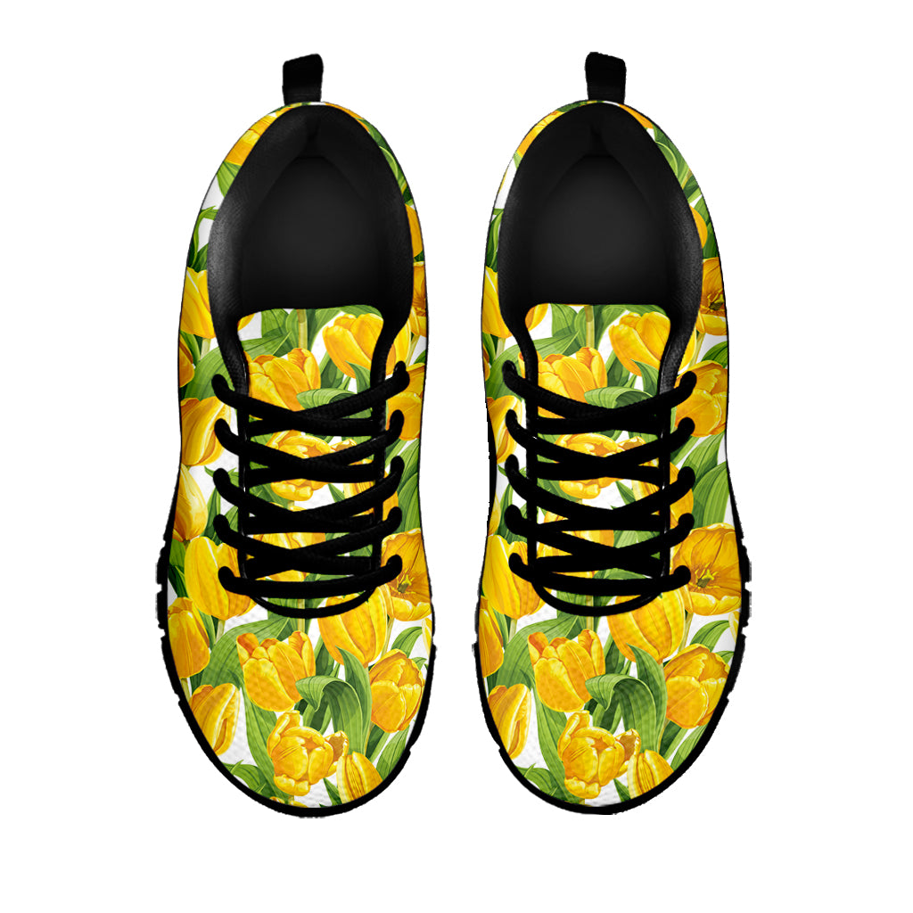 Yellow Spring Tulip Pattern Print Black Sneakers