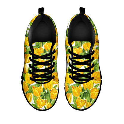 Yellow Spring Tulip Pattern Print Black Sneakers