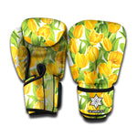 Yellow Spring Tulip Pattern Print Boxing Gloves