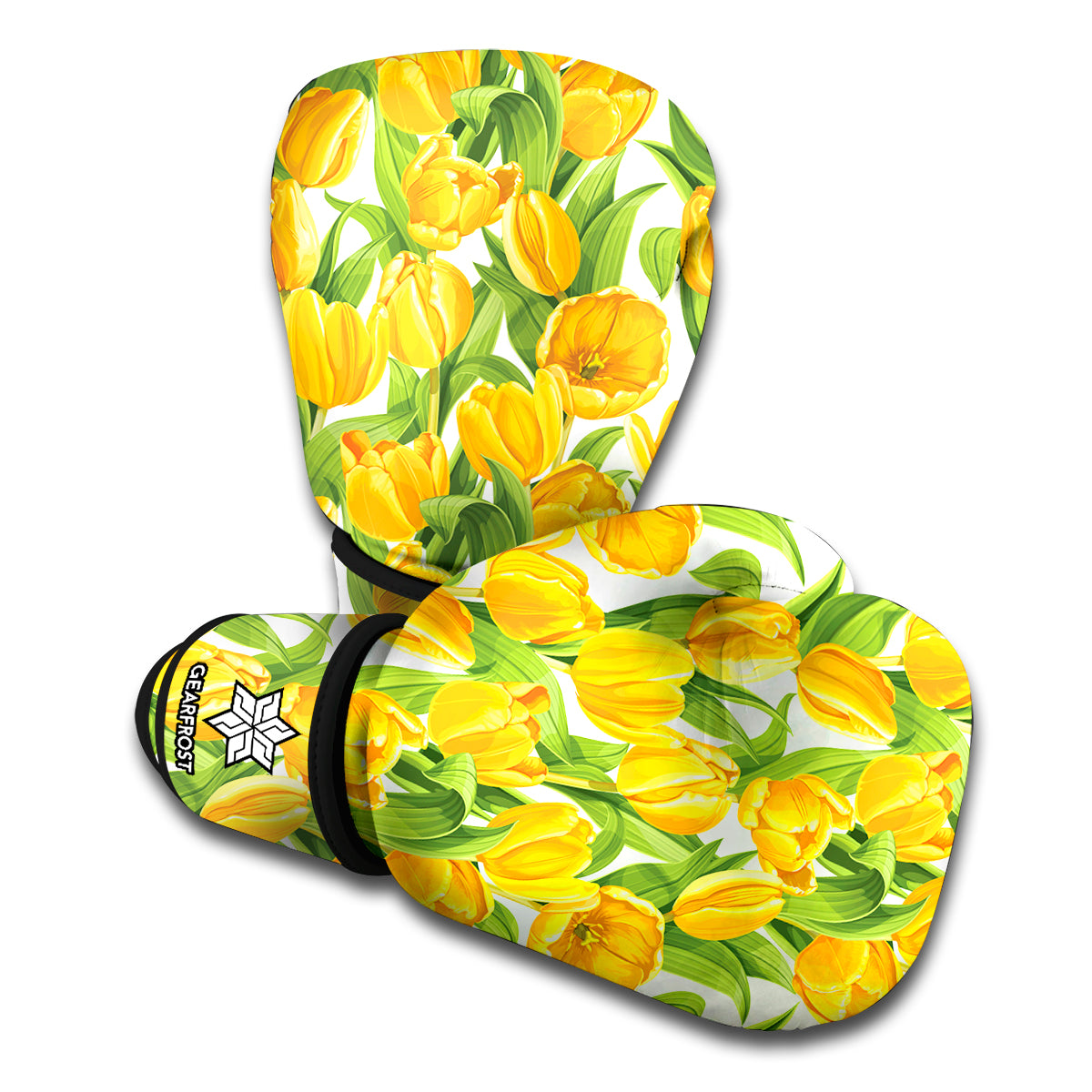 Yellow Spring Tulip Pattern Print Boxing Gloves