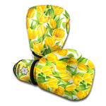 Yellow Spring Tulip Pattern Print Boxing Gloves