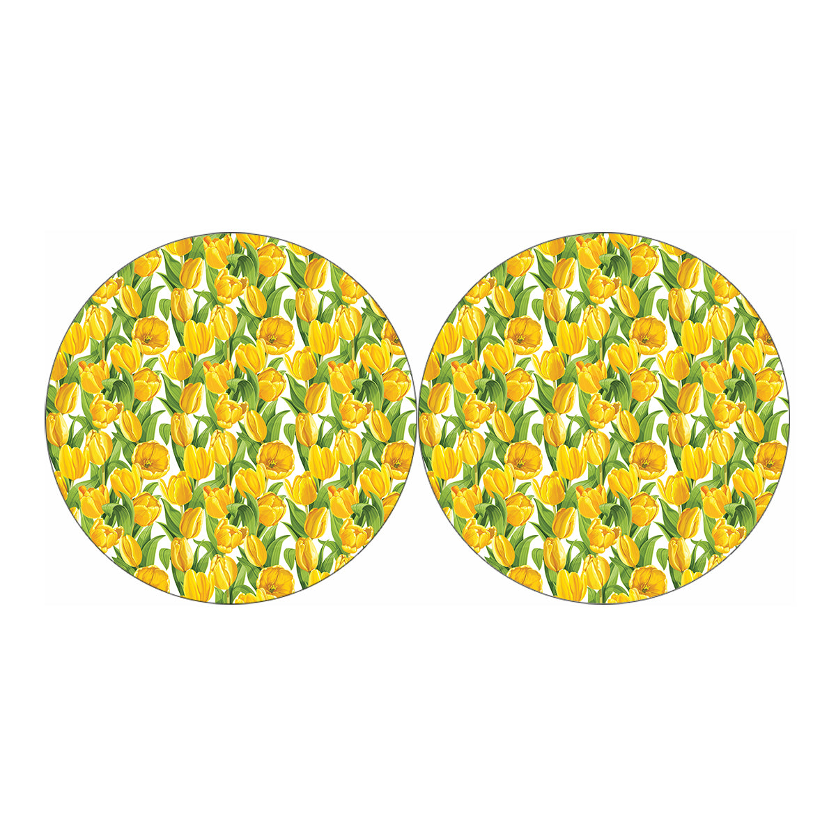 Yellow Spring Tulip Pattern Print Car Coasters