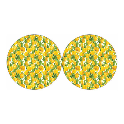 Yellow Spring Tulip Pattern Print Car Coasters