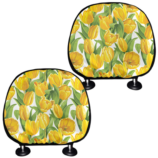 Yellow Spring Tulip Pattern Print Car Headrest Covers