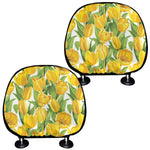 Yellow Spring Tulip Pattern Print Car Headrest Covers