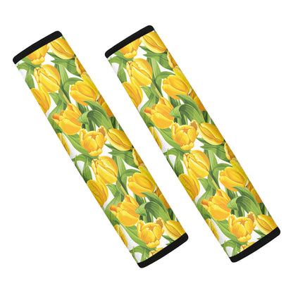 Yellow Spring Tulip Pattern Print Car Seat Belt Covers