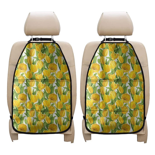 Yellow Spring Tulip Pattern Print Car Seat Organizers