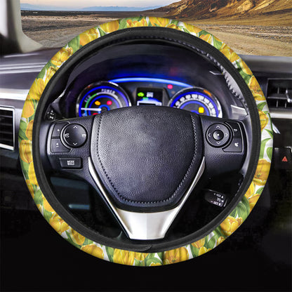 Yellow Spring Tulip Pattern Print Car Steering Wheel Cover