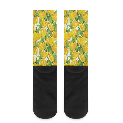 Yellow Spring Tulip Pattern Print Crew Socks