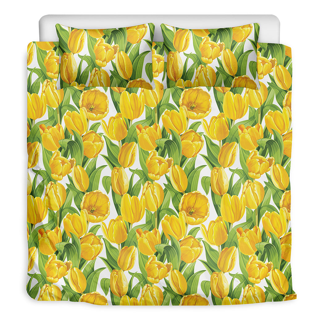 Yellow Spring Tulip Pattern Print Duvet Cover Bedding Set