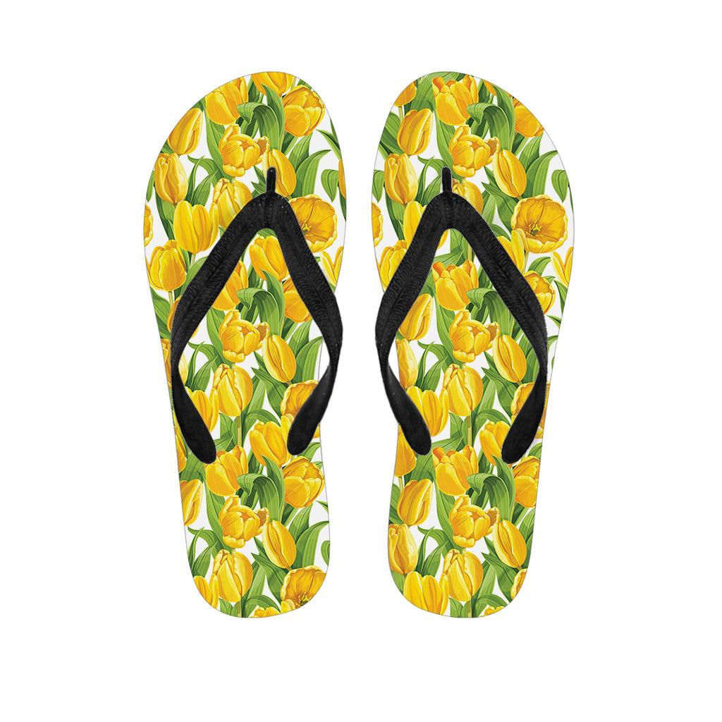 Yellow Spring Tulip Pattern Print Flip Flops