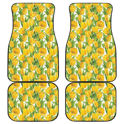Yellow Spring Tulip Pattern Print Front and Back Car Floor Mats