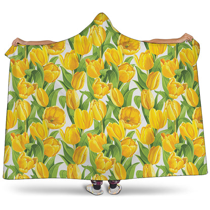 Yellow Spring Tulip Pattern Print Hooded Blanket