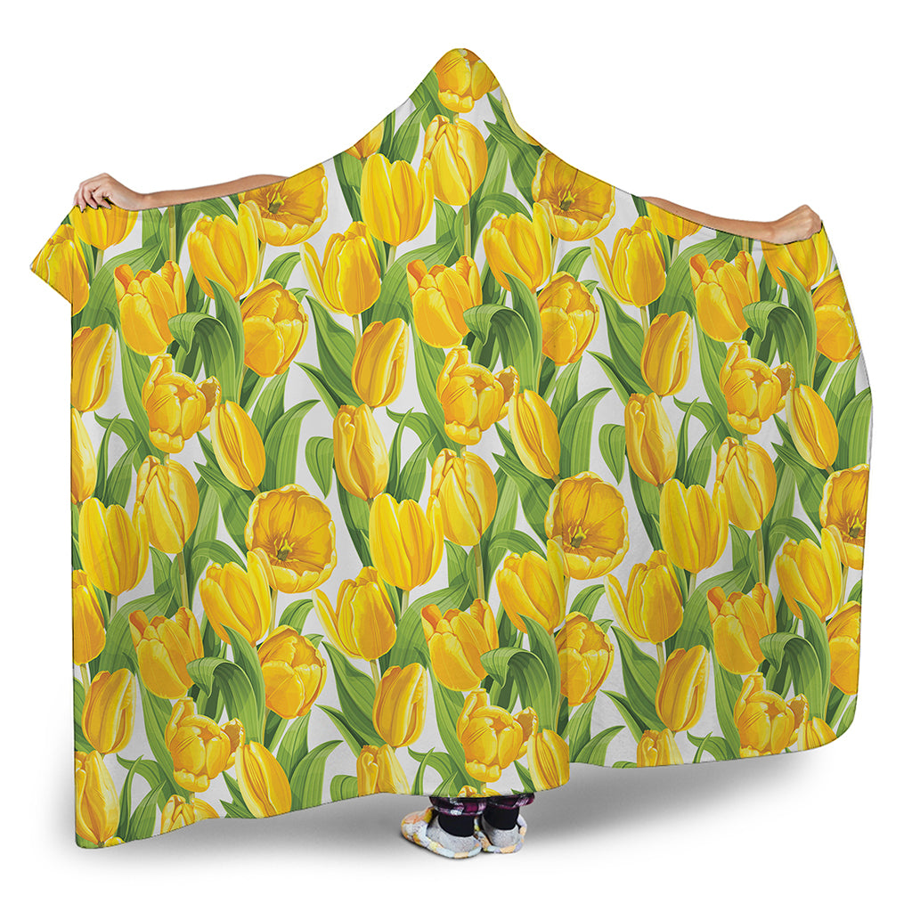 Yellow Spring Tulip Pattern Print Hooded Blanket