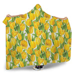 Yellow Spring Tulip Pattern Print Hooded Blanket