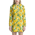 Yellow Spring Tulip Pattern Print Hoodie Dress