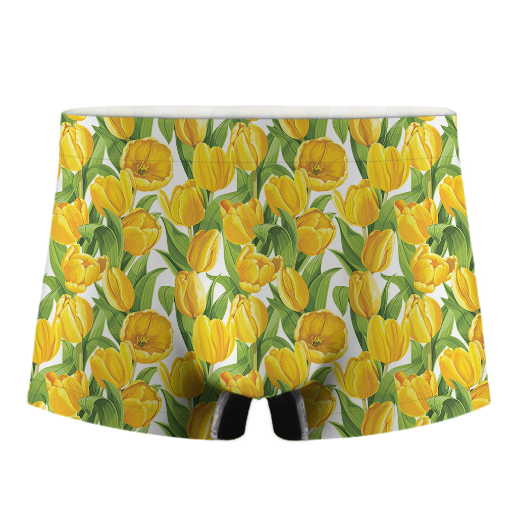 Yellow Spring Tulip Pattern Print Men's Boxer Briefs