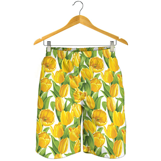 Yellow Spring Tulip Pattern Print Men's Shorts