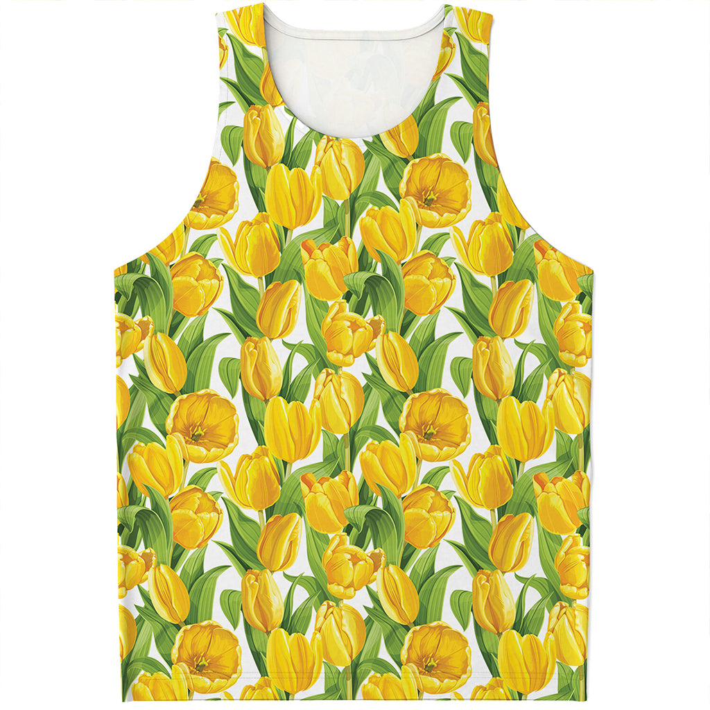 Yellow Spring Tulip Pattern Print Men's Tank Top