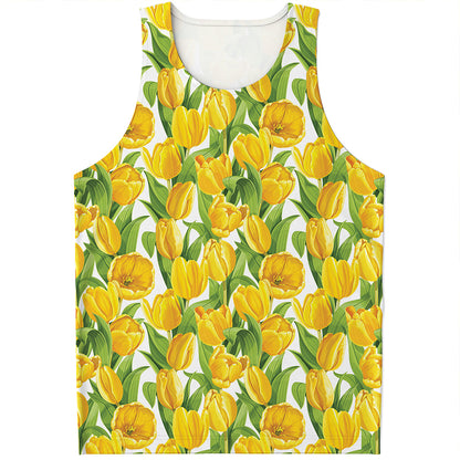 Yellow Spring Tulip Pattern Print Men's Tank Top