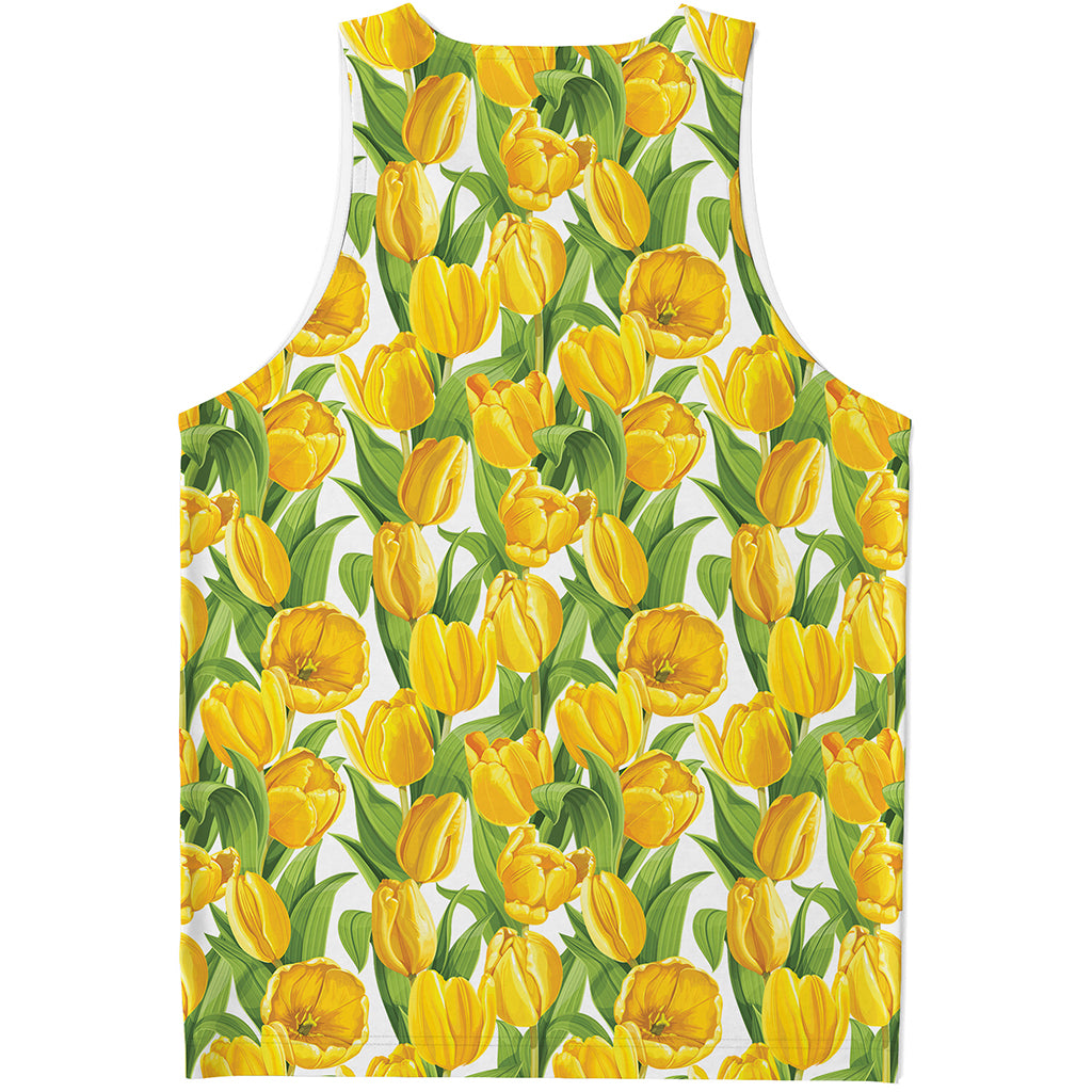 Yellow Spring Tulip Pattern Print Men's Tank Top