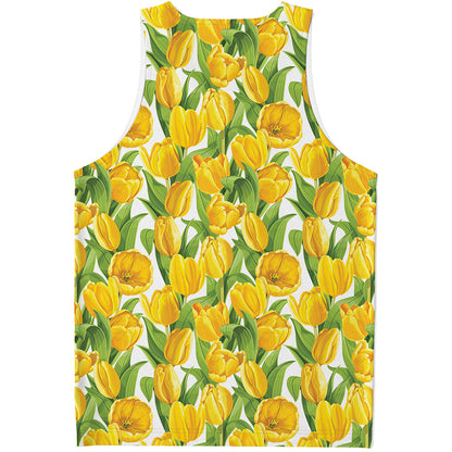 Yellow Spring Tulip Pattern Print Men's Tank Top