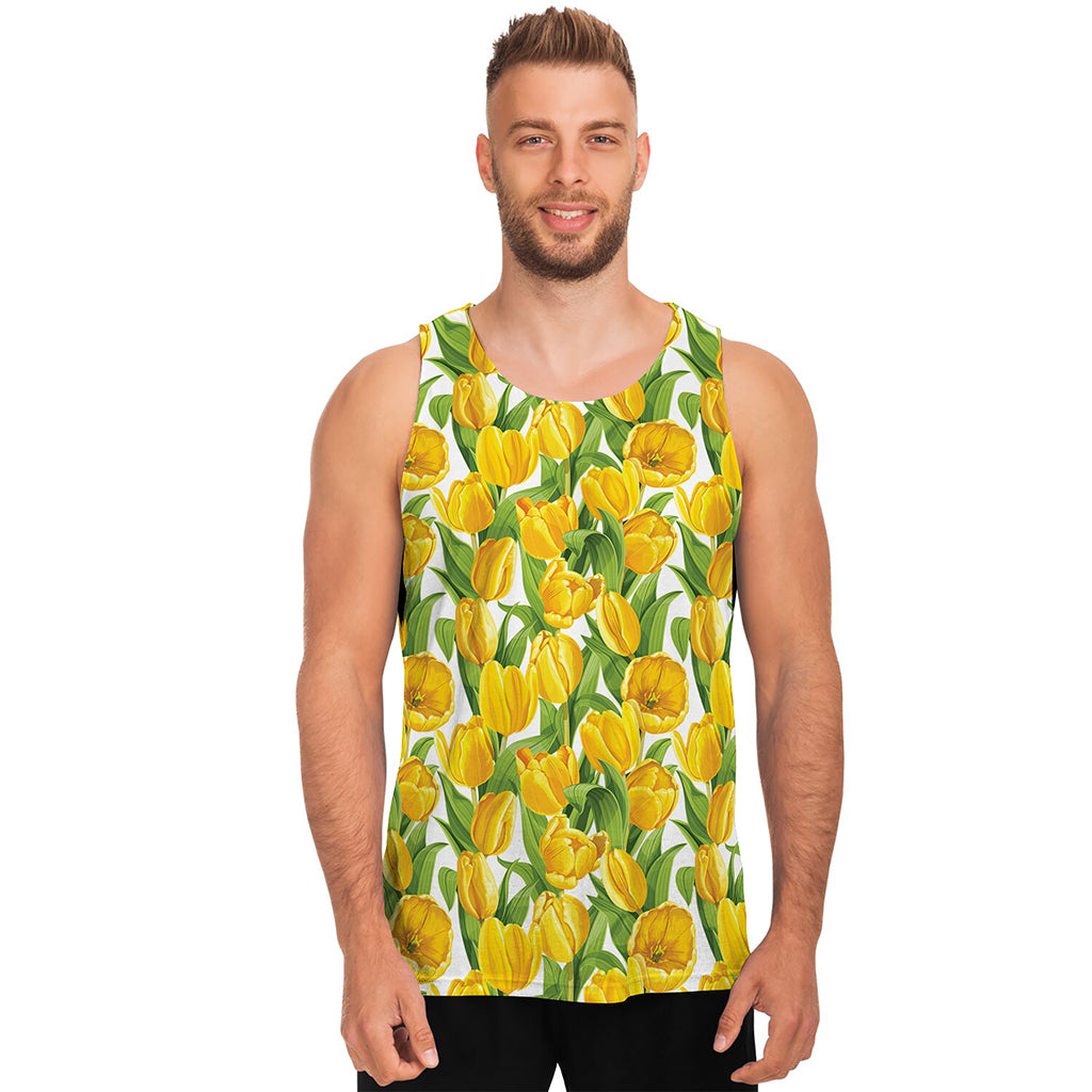 Yellow Spring Tulip Pattern Print Men's Tank Top