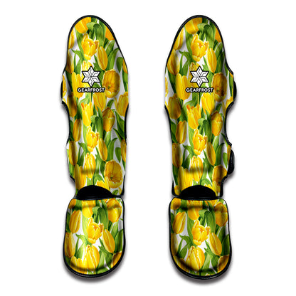 Yellow Spring Tulip Pattern Print Muay Thai Shin Guard