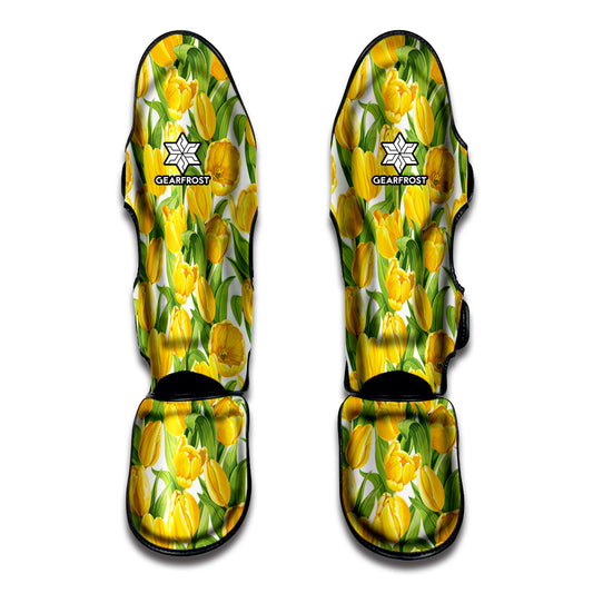 Yellow Spring Tulip Pattern Print Muay Thai Shin Guard