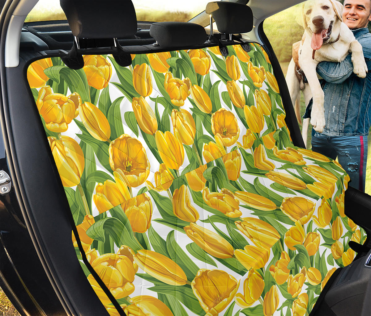 Yellow Spring Tulip Pattern Print Pet Car Back Seat Cover