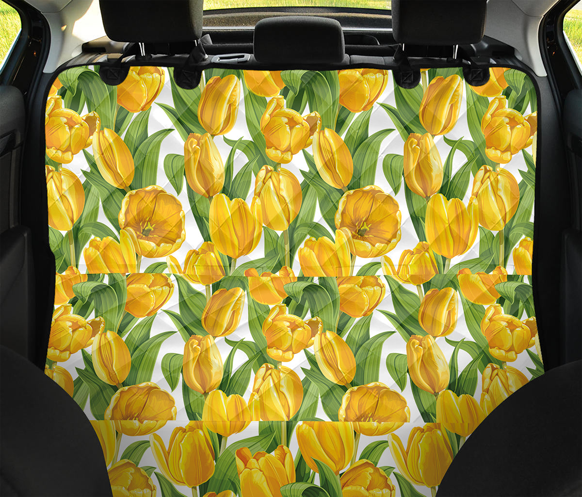 Yellow Spring Tulip Pattern Print Pet Car Back Seat Cover