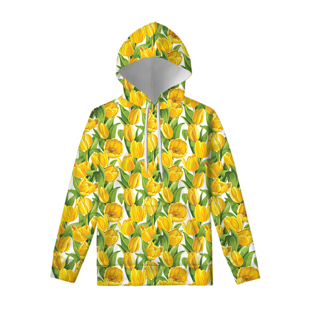 Yellow Spring Tulip Pattern Print Pullover Hoodie