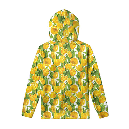 Yellow Spring Tulip Pattern Print Pullover Hoodie
