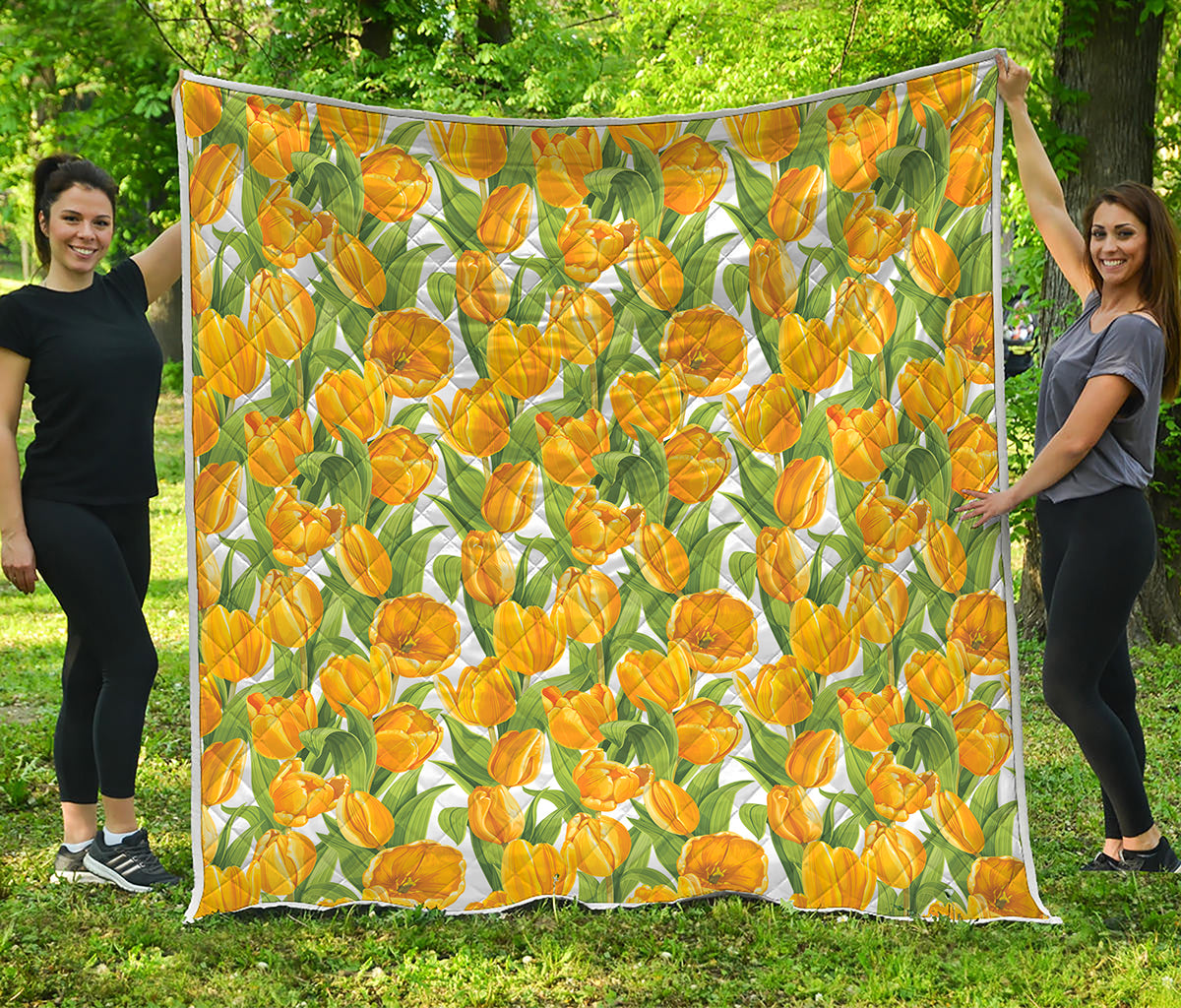 Yellow Spring Tulip Pattern Print Quilt