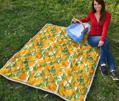 Yellow Spring Tulip Pattern Print Quilt