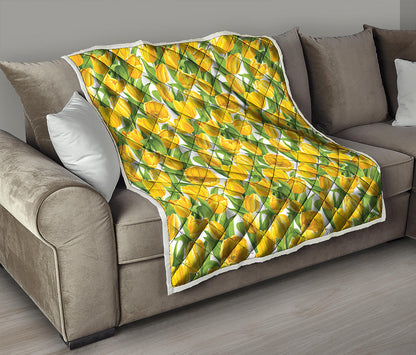 Yellow Spring Tulip Pattern Print Quilt