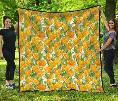 Yellow Spring Tulip Pattern Print Quilt