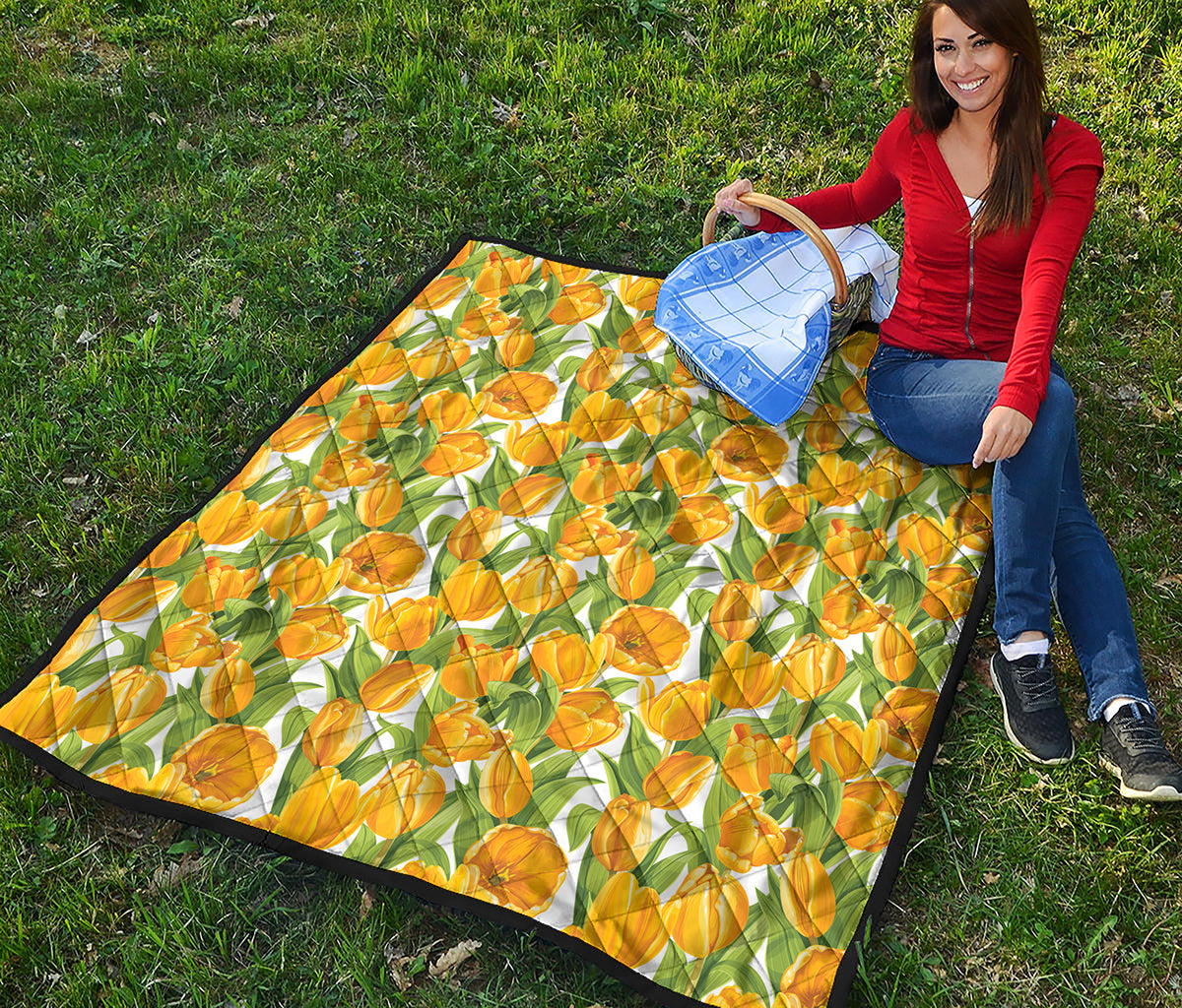 Yellow Spring Tulip Pattern Print Quilt