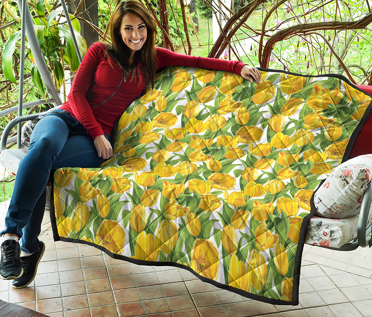 Yellow Spring Tulip Pattern Print Quilt